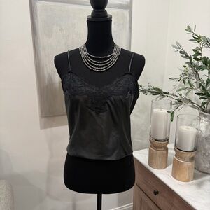 NWT Express Black Faux Leather and Lace Camisole Top